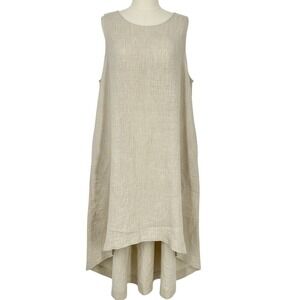 Amazhiyu Linen Dress Beige Sleeveless Midi Hi Low Casual Women Size L NEW - AC
